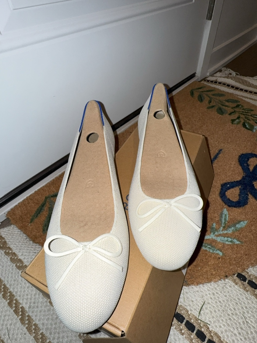 Rothy's Cream Knit Ballet Flats with Bow